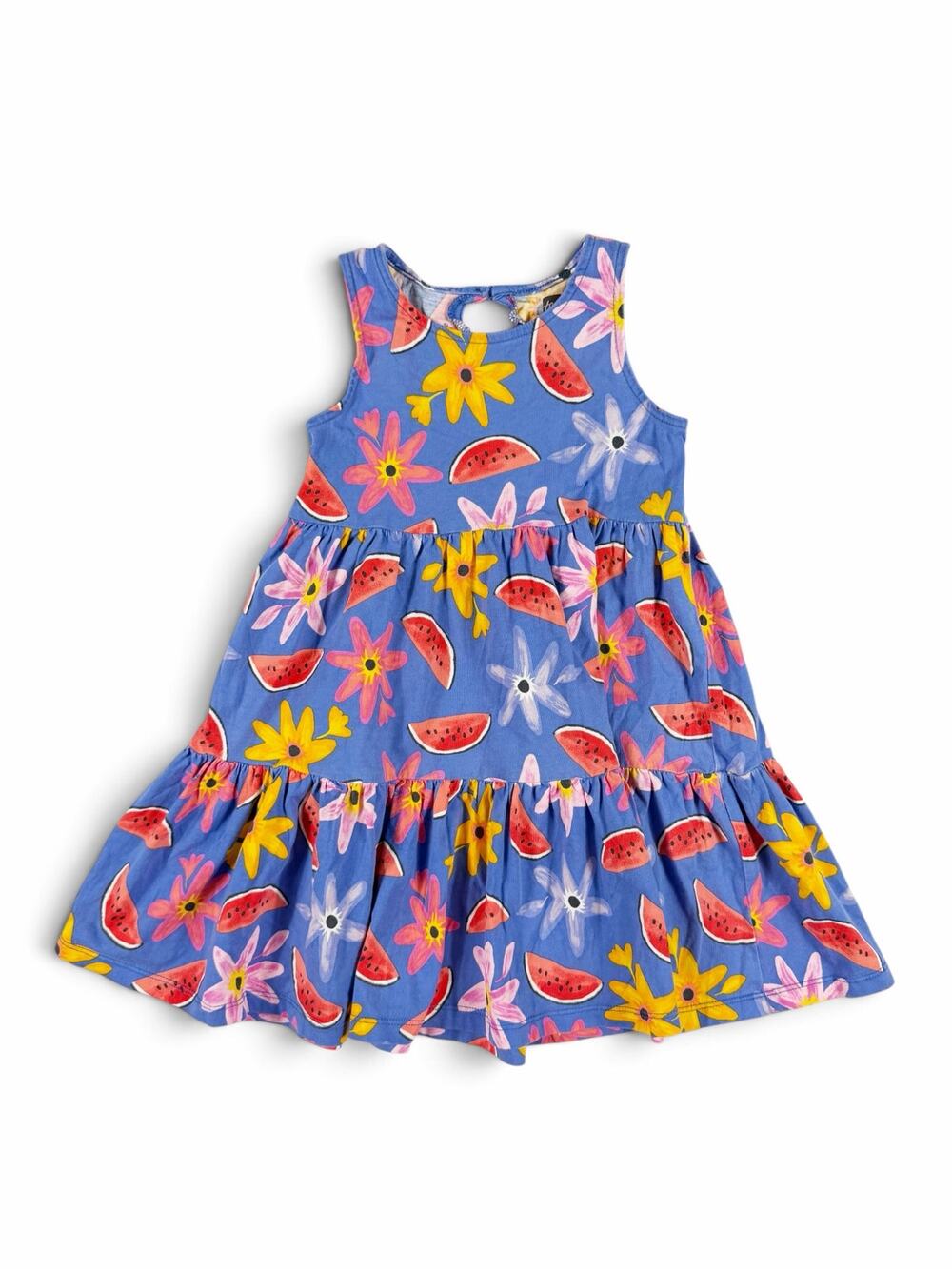 Tea Collection Watermelon Floral Tiered Twirl Dress Blue Size 5